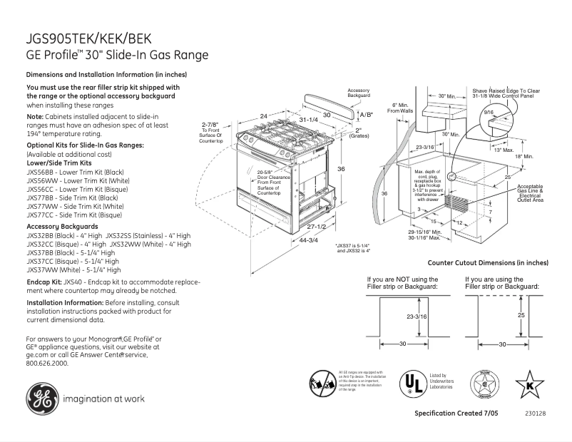 First page image of the manual for JGS905BEKBB