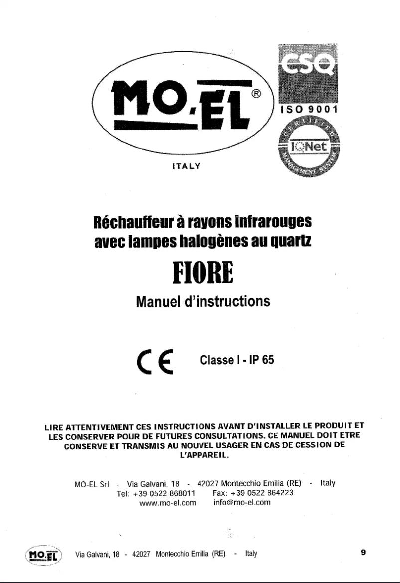 First page image of the manual for FIORE 1800