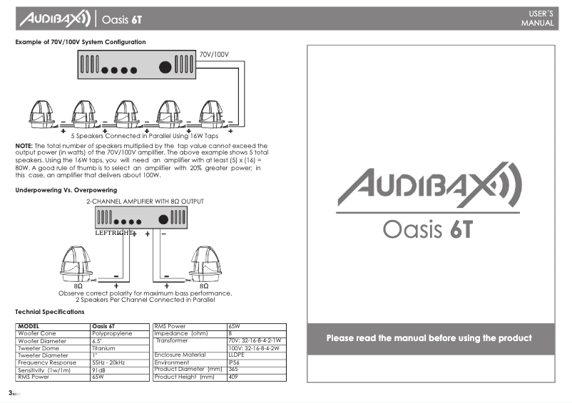First page image of the manual for Oasis 6T