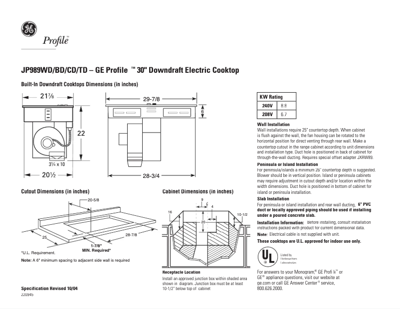 First page image of the manual for Profile JP989KDCC