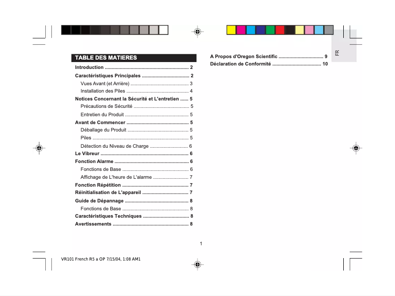 First page image of the manual for VR101