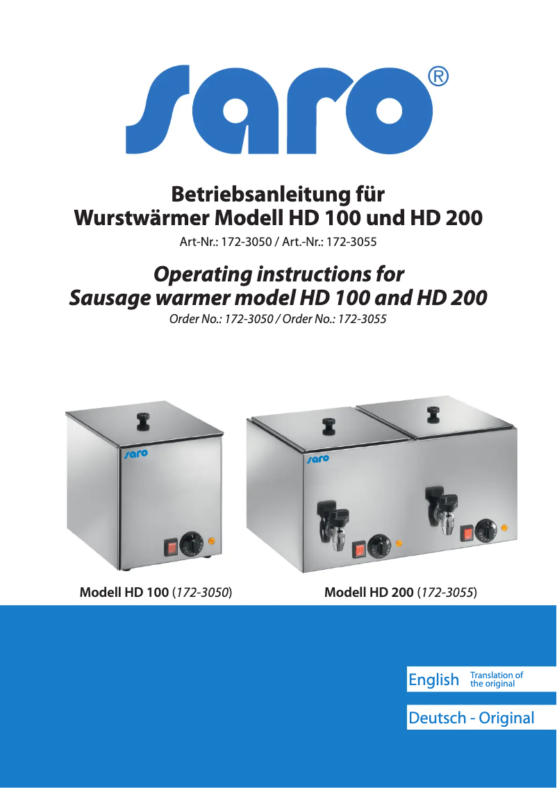 Page 1 of the manual User Manual Saro HD 100