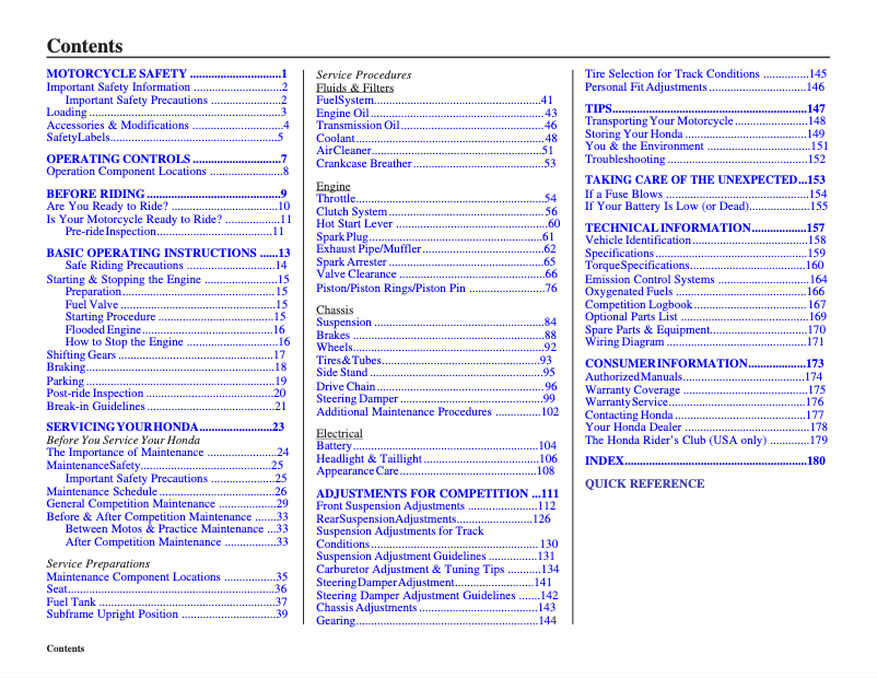 First page image of the manual for CRF450X (2013)