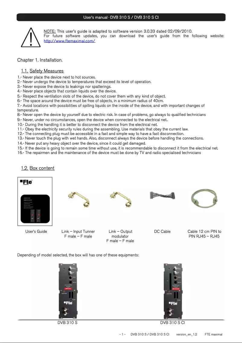 Image de la première page du manuel de l'appareil DVB 310 S CI