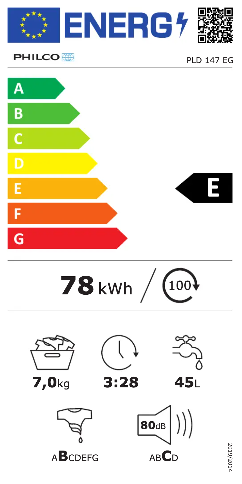 Page 1 of the manual Energy Label Philco PLD 147 EG
