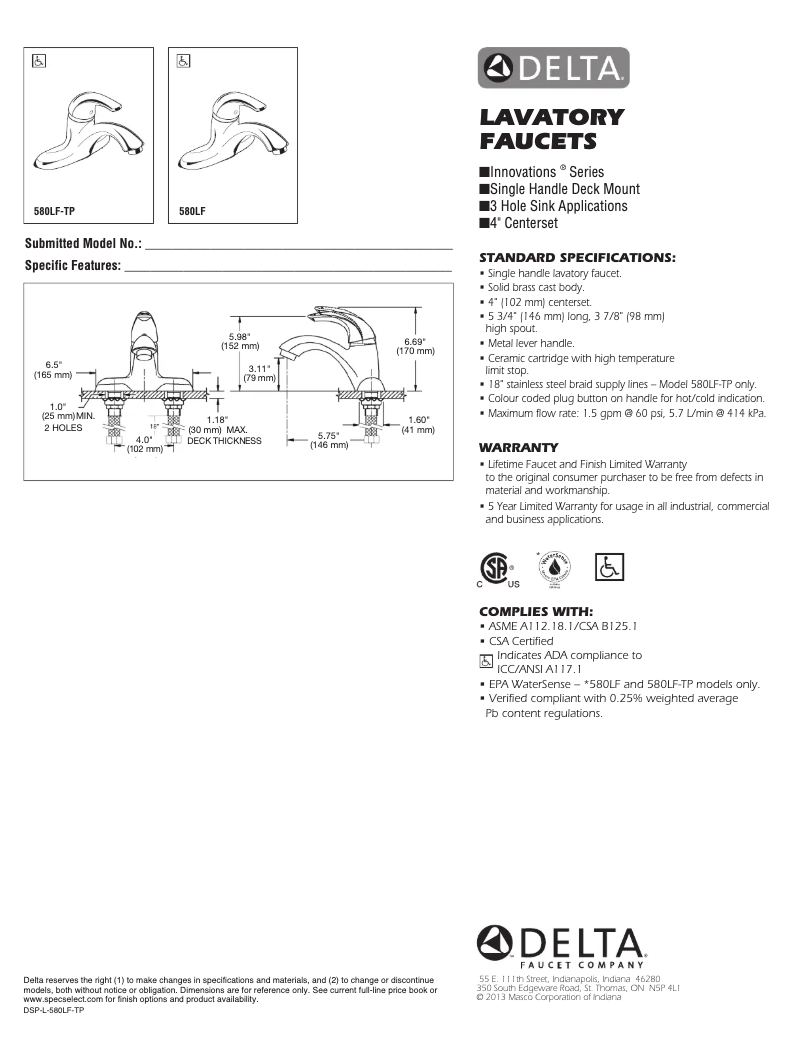 Page 1 of the manual User Manual Delta 580LF-TP