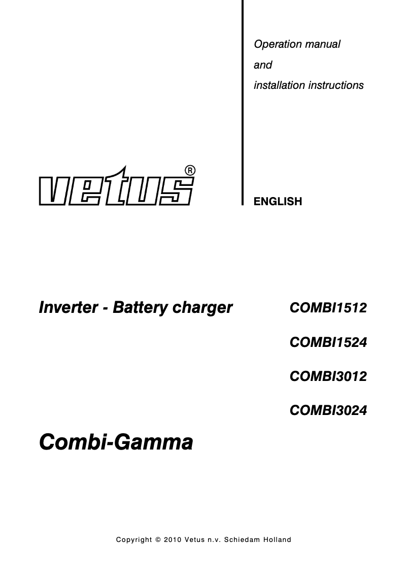 Page 1 of the manual User Manual Vetus COMBI1512