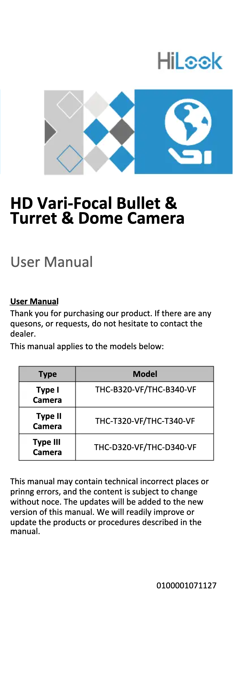 First page image of the manual for THC-T340-VF