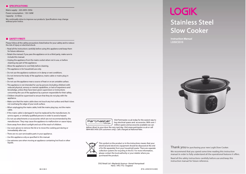Page 1 of the manual User Manual Logik L33SCSS10