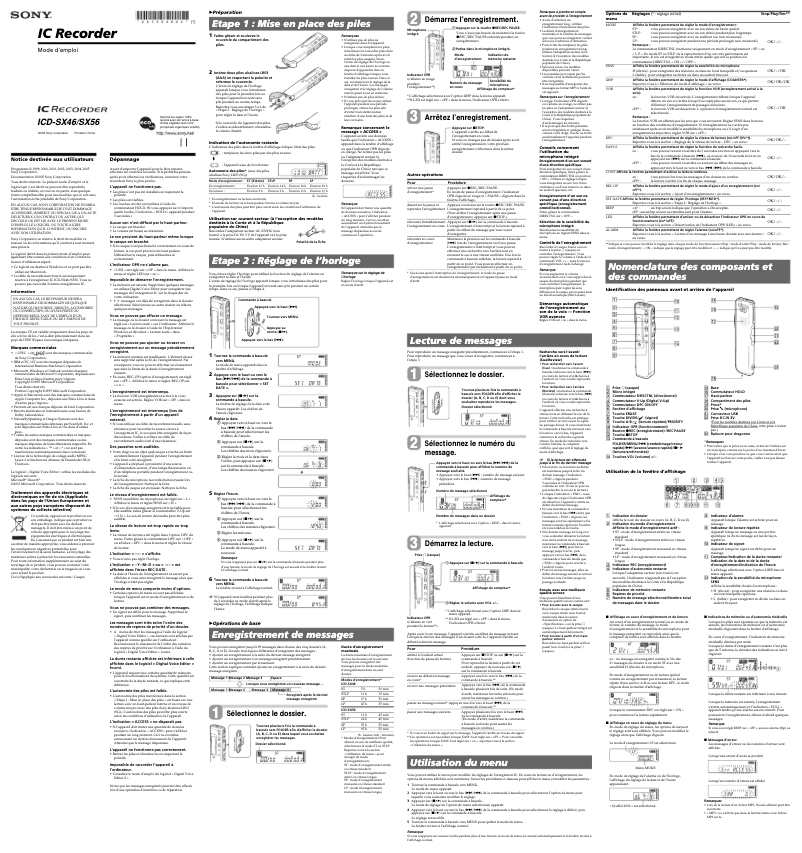 Page 1 of the manual User Manual Sony ICD-SX46