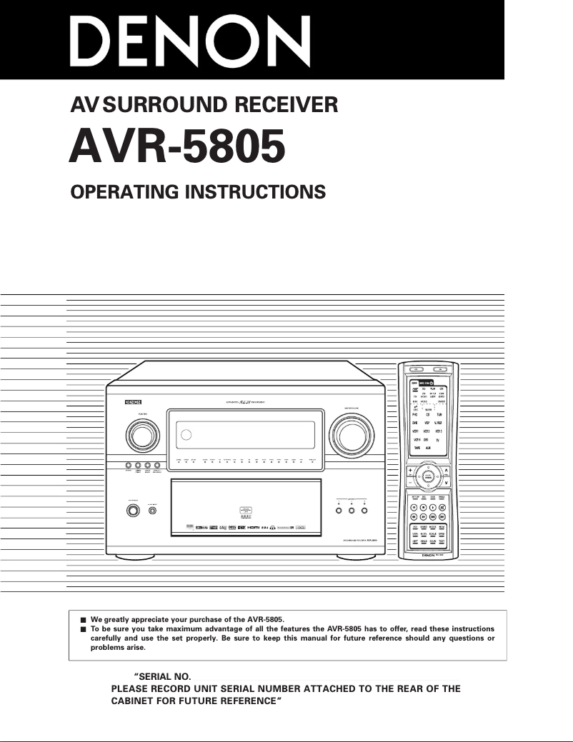 Page 1 of the manual User Manual Denon AVR-5805MK2