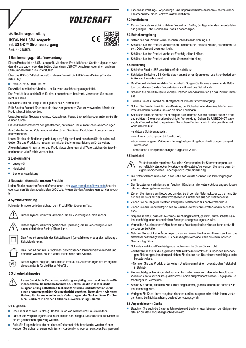 First page image of the manual for USBC-110