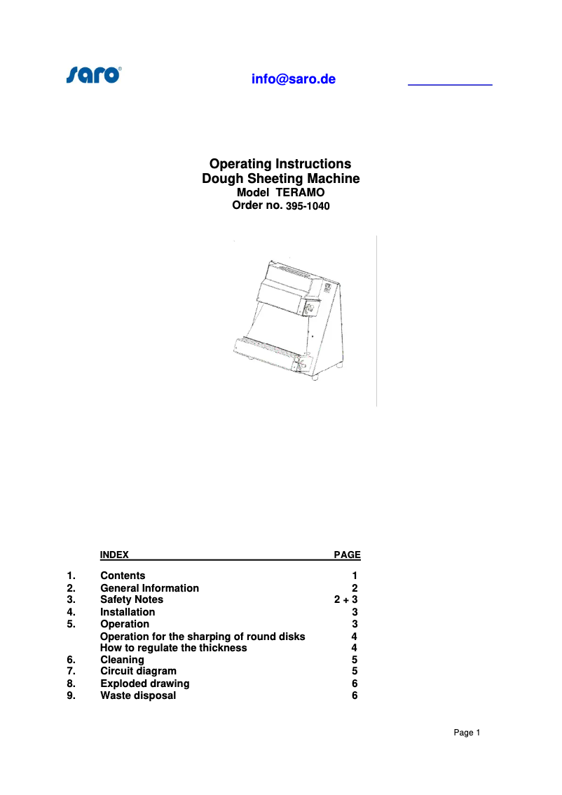 Page 1 of the manual User Manual Saro TERAMO 1 395-1040