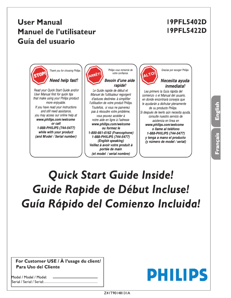 First page image of the manual for 19PFL5422D