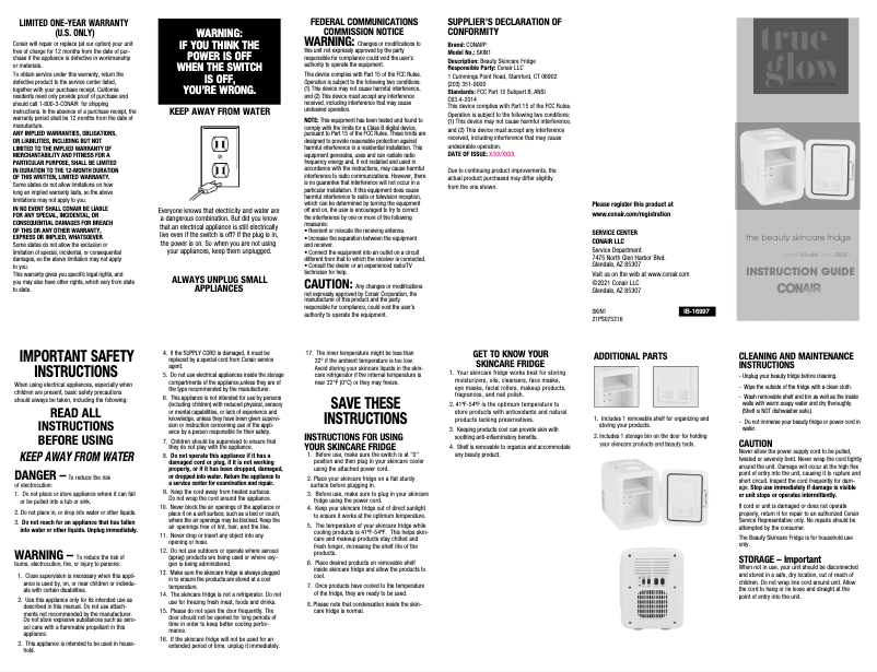 Page 1 of the manual User Manual Conair SKIN1