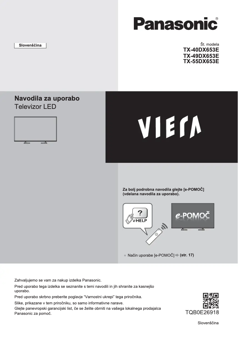 First page image of the manual for TX-49DX653E