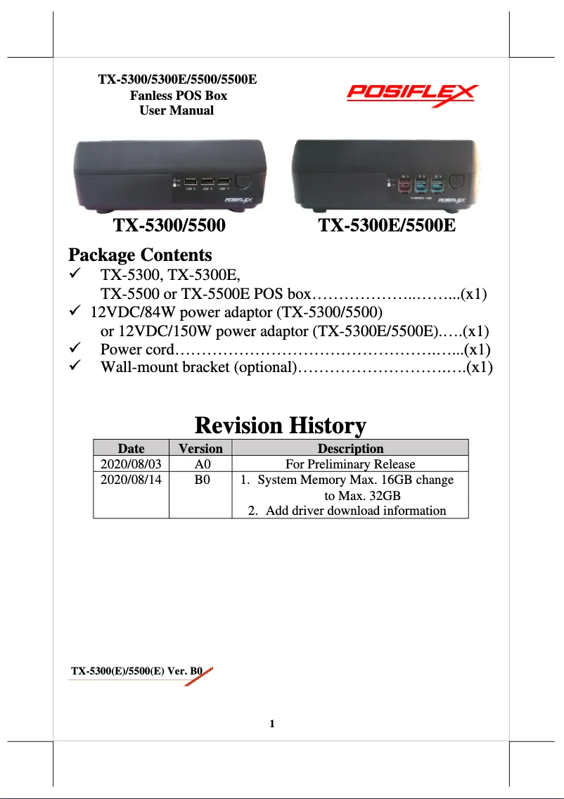 Page 1 de la notice Manuel utilisateur Posiflex TX-5500