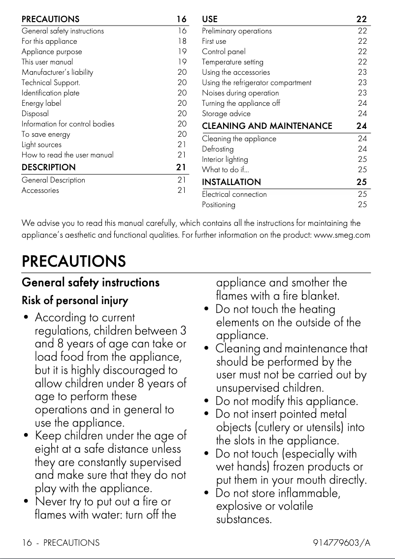 Page 1 of the manual User Manual Smeg FAB10HRPG5