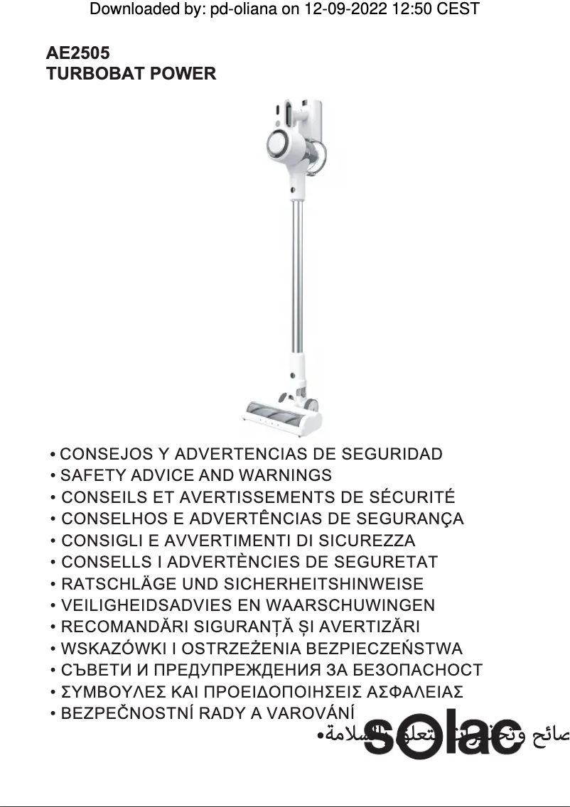 Page 1 of the manual Safety Instructions Solac Turbobat Power AE2505