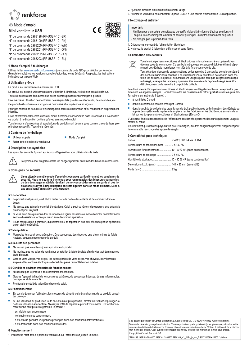 First page image of the manual for RF-USBF-101-BL
