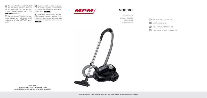 First page image of the manual for MOD-180