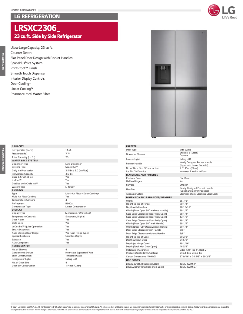 First page image of the manual for LRSXC2306V