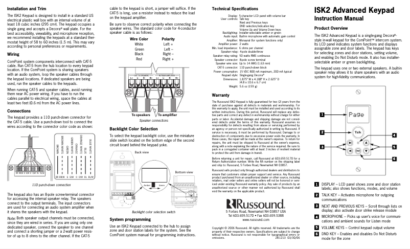 Page 1 of the manual User Manual Russound ISK2