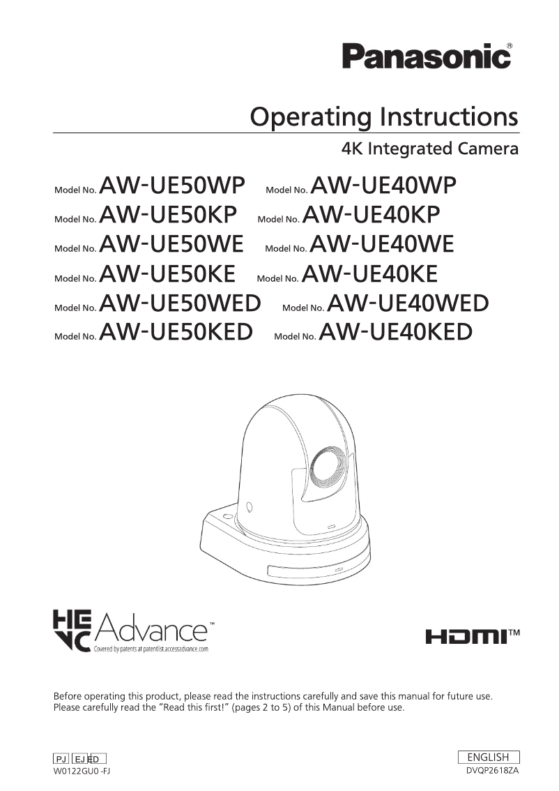 Page 1 of the manual User Manual Panasonic AW-UE50