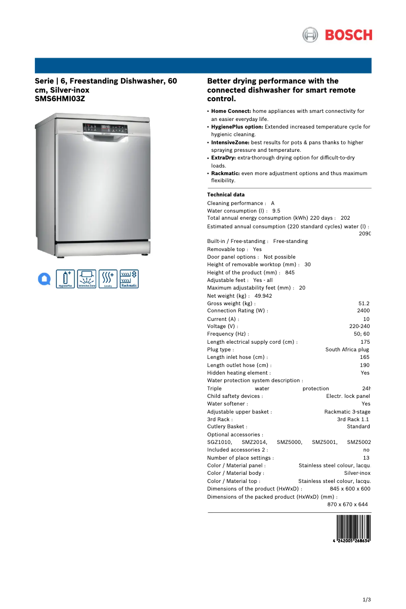 First page image of the manual for SMS6HMI03Z