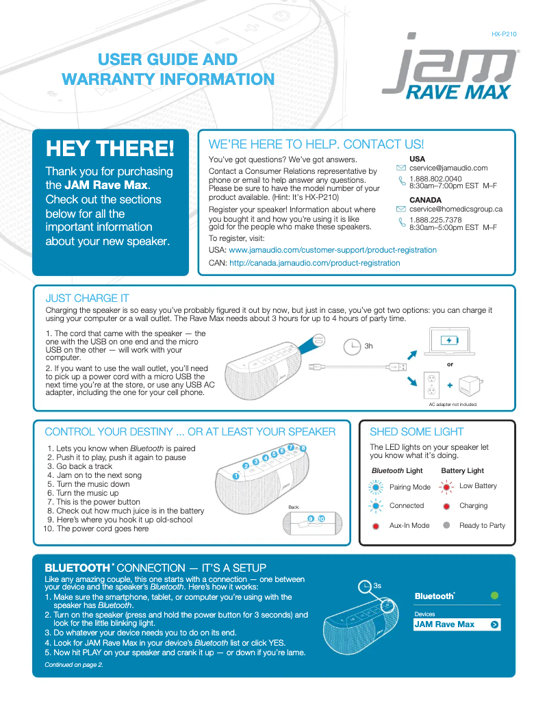 First page image of the manual for Rave Max HX-P210