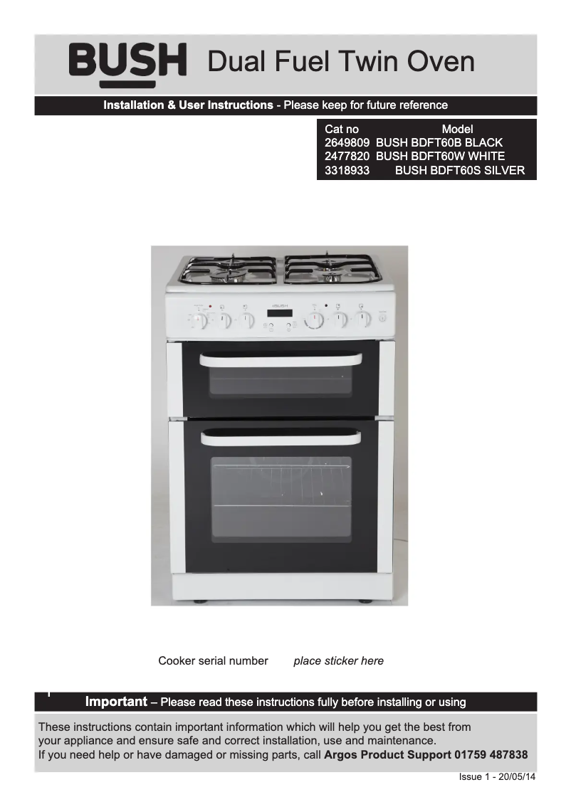 Page 1 of the manual User Manual Bush BDFT60B