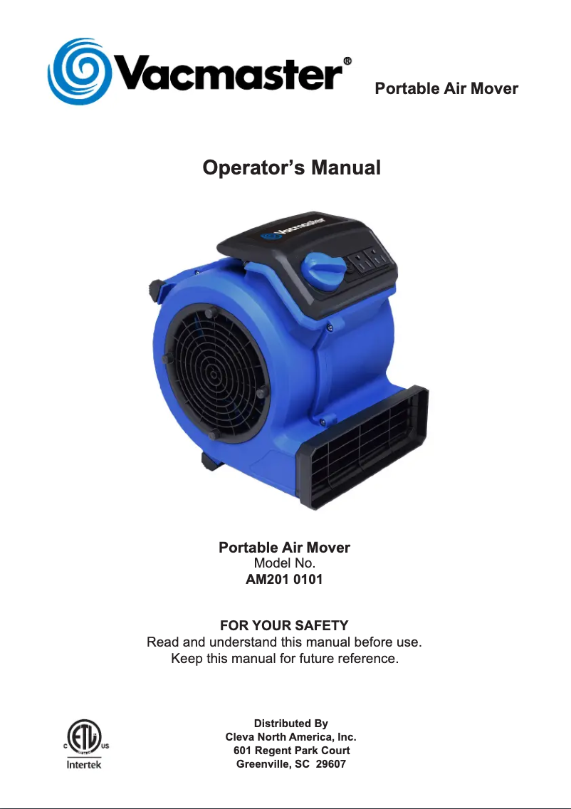 Page 1 of the manual User Manual Vacmaster AM201 0101