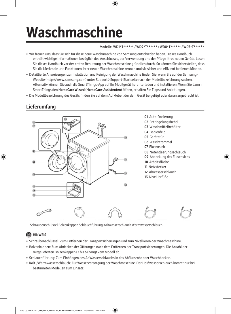 First page image of the manual for WD10T534ABW