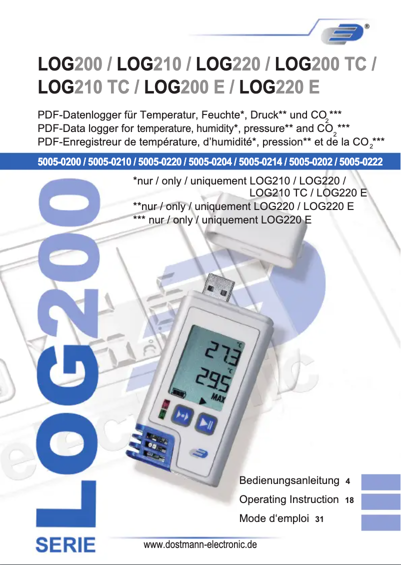 First page image of the manual for LOG210 TC