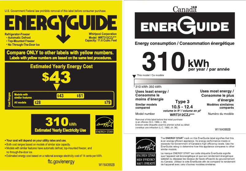 Page 1 of the manual Energy Label Whirlpool WRT312CZJB