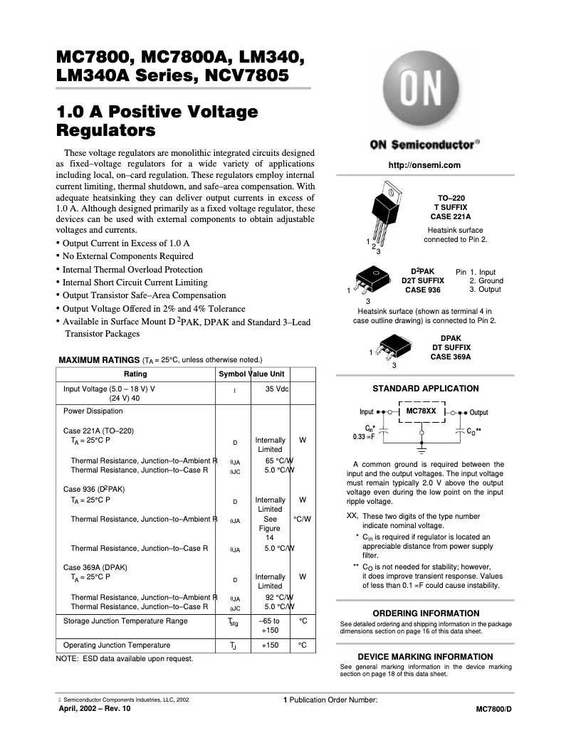 First page image of the manual for MC7812CT