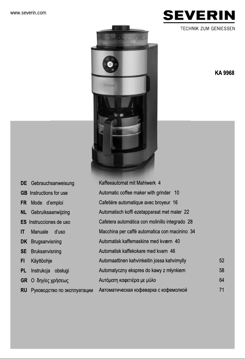 First page image of the manual for KA 9968