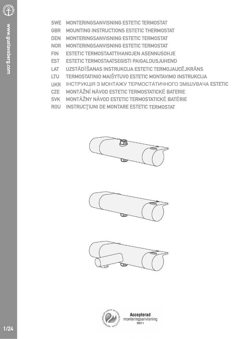 Page 1 of the manual Instructions / Assembly Gustavsberg Estetic