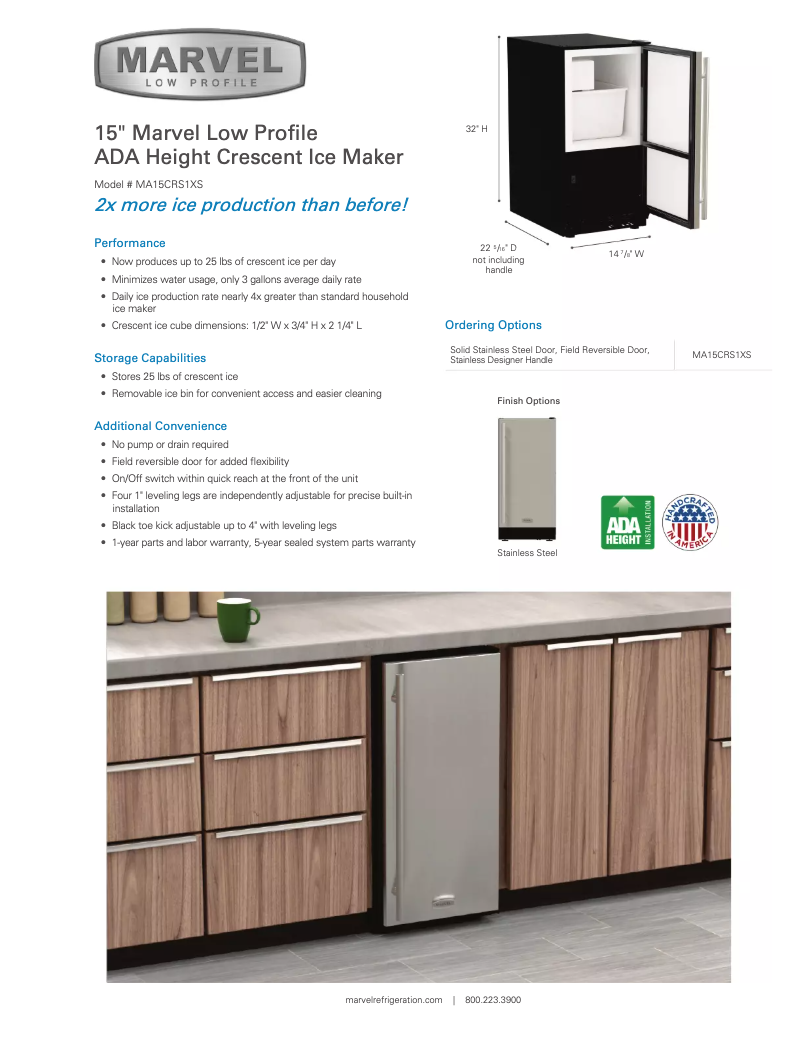 Page 1 of the manual Technical Sheet Marvel MA15CRS1XS