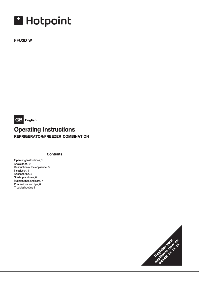 Page 1 of the manual Instruction Manual Hotpoint FFU3D.1 K