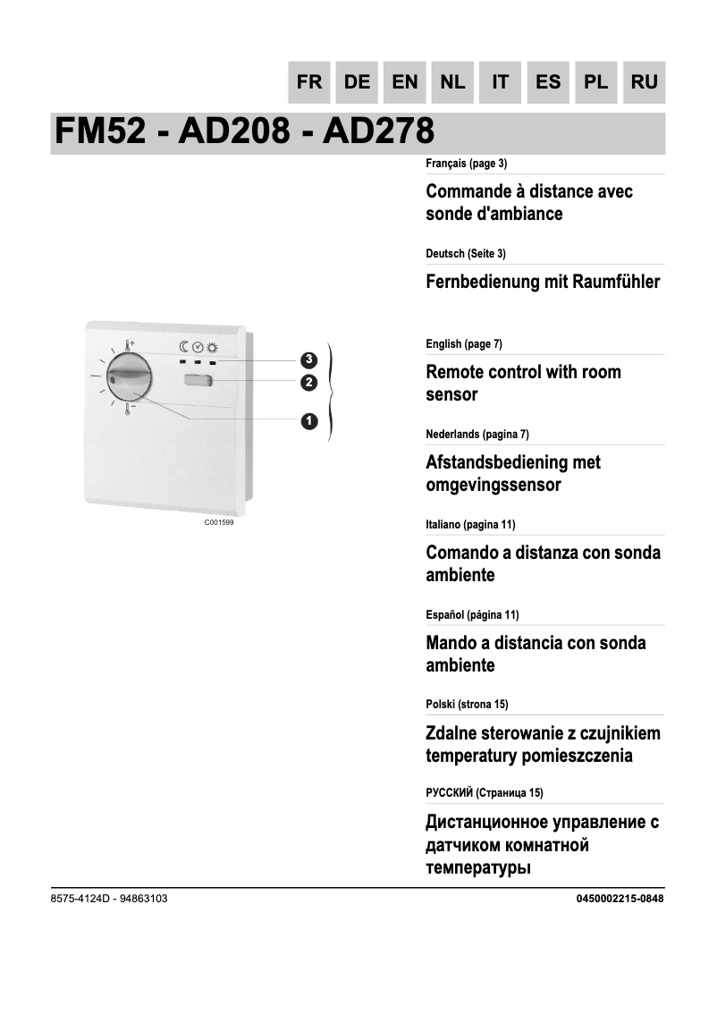 Page 1 of the manual User Manual Remeha FM52