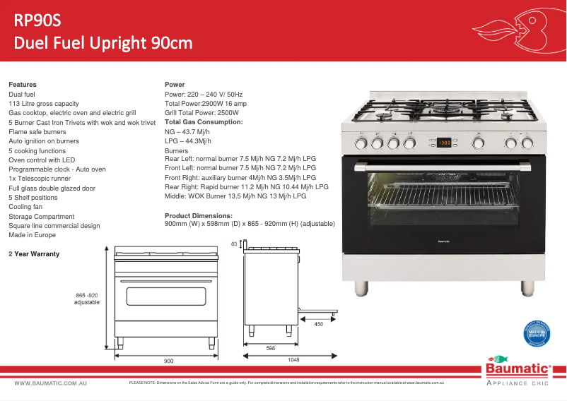 Page 1 of the manual Technical Sheet Baumatic RP90S