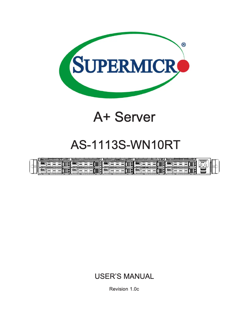 First page image of the manual for A+ Server 1113S-WN10RT