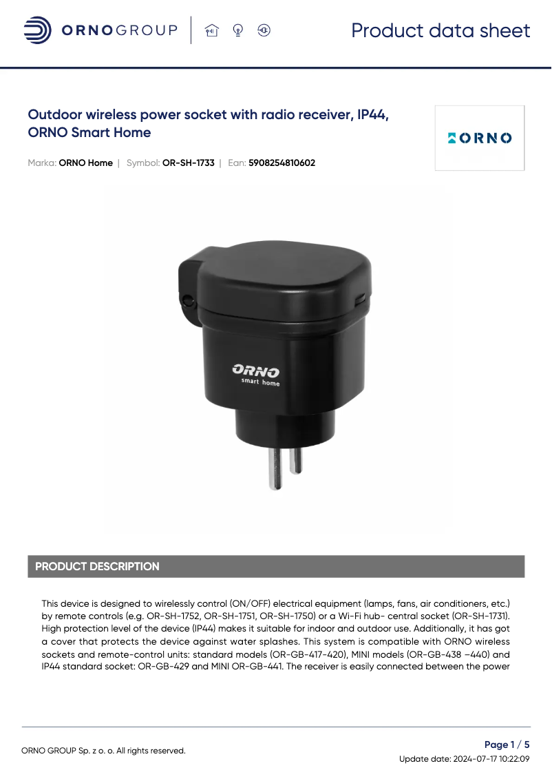 First page image of the manual for OR-SH-1733