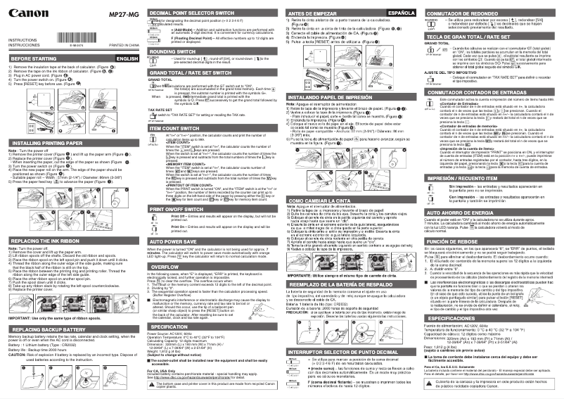 Page 1 of the manual User Manual Canon MP27-MG