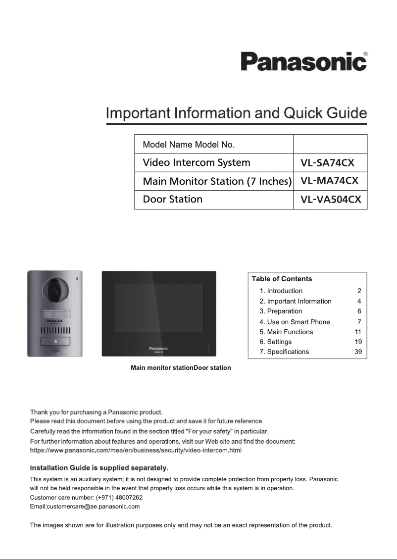 First page image of the manual for VL-SA74CX