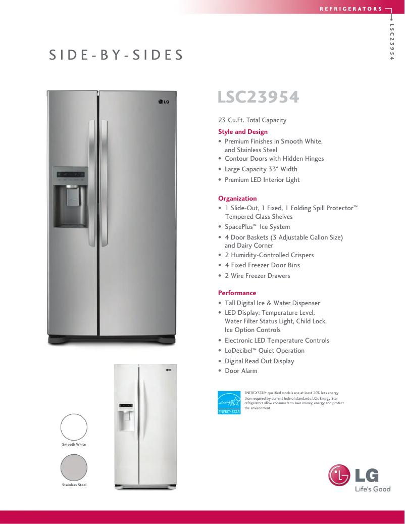 Page 1 of the manual Technical Sheet LG LSC23954ST