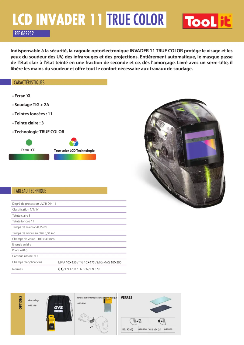 Page 1 of the manual Technical Sheet GYS LCD Invader 11