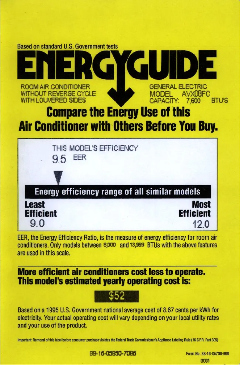 Page 1 of the manual Energy Label GE AVX08FC