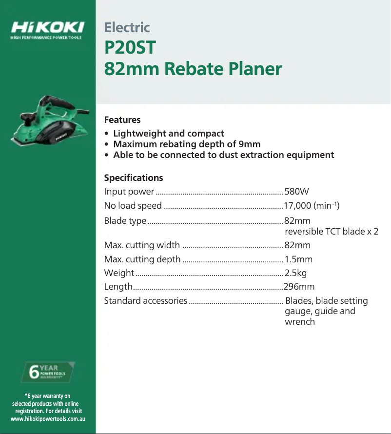 Page 1 of the manual Technical Sheet HiKOKI P 20ST